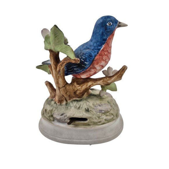 Gorham Bluebird Music Box Plays Blue Danube Waltz Ceramic Figurine Flower Japan - Picture 6 of 10